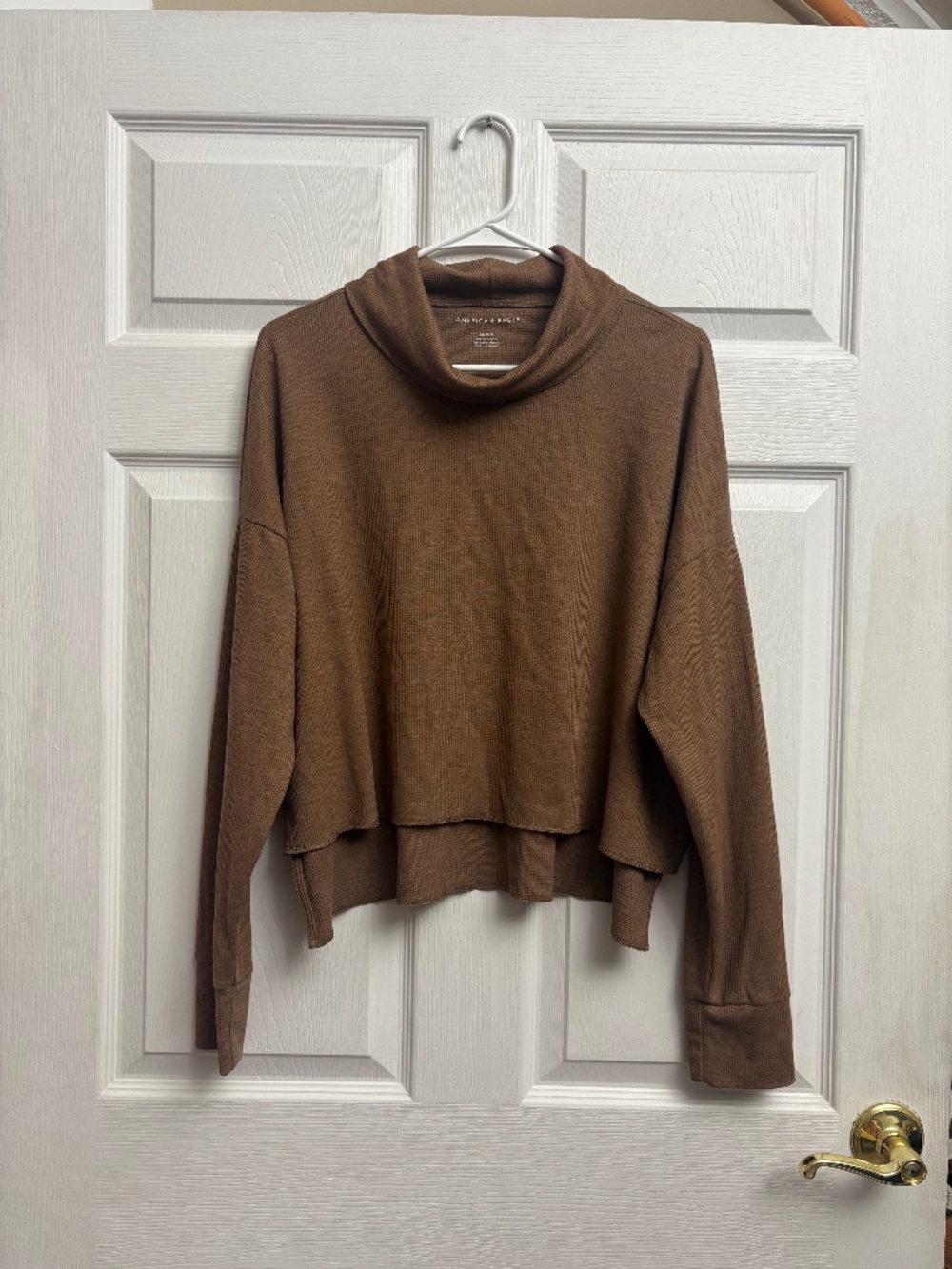 Women's Brown American Eagle Cowl Neck Flowy Long Sleeve Top